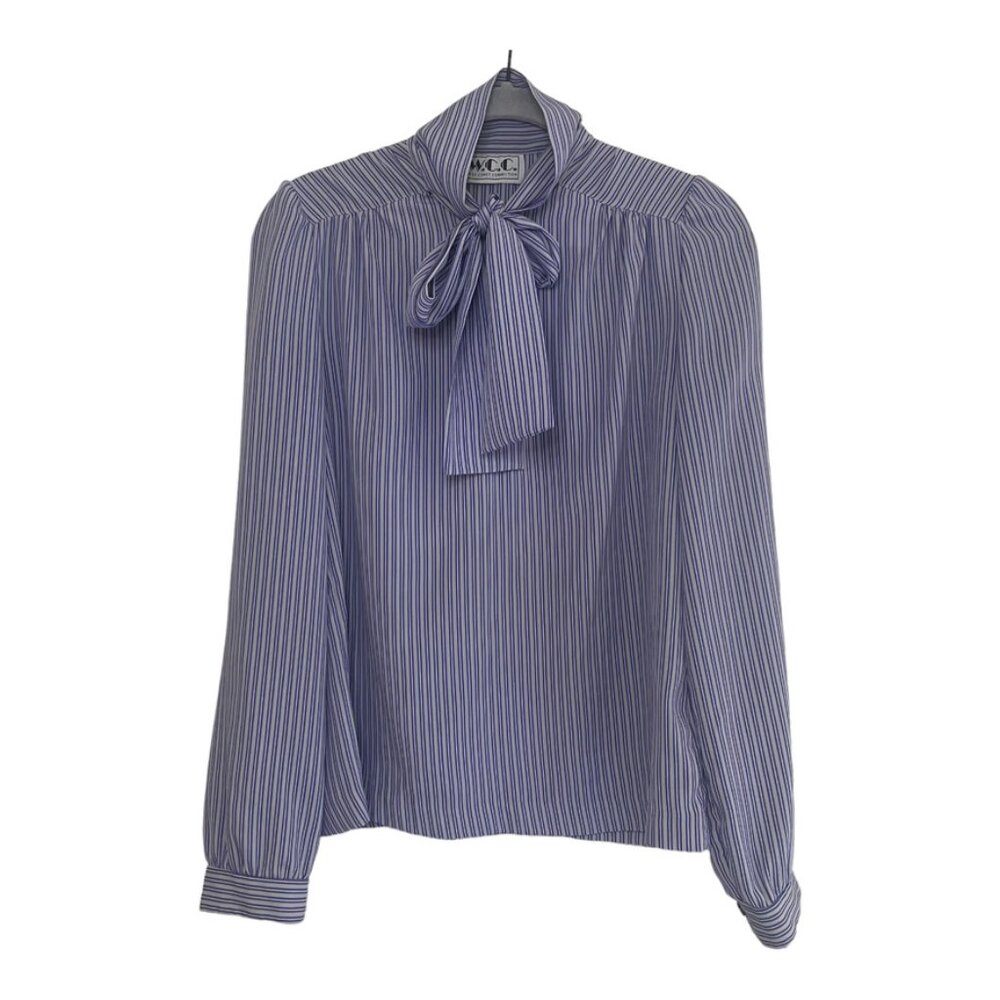 Vintage~ Womens Size 10~ Purple~ Secretary Blouse~ Puff Sleeve HighCollar tie
